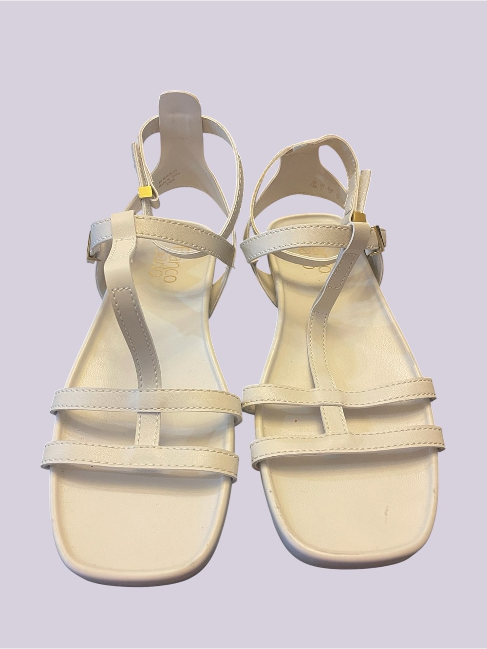 Franco Sarto Evan Women’s Ivory Flat Strappy Sandals Size 7.5M Adjustable Ankle